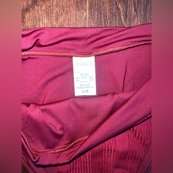 L*Space Ribbed Frenchi Bitsy Bikini Bottom Cheeky Sangria High Waist Large - Picture 3 of 6